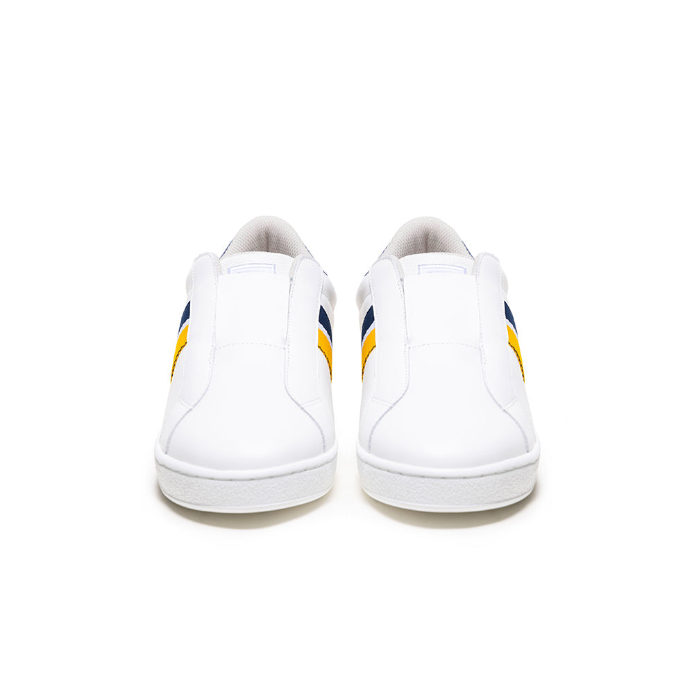 Men's Bishop White Blue Yellow Leather Sneakers 01742-053
